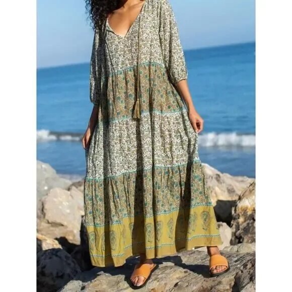Natural Life Auguste Maxi Dress, Chartreuse Floral XL - Picture 1 of 8